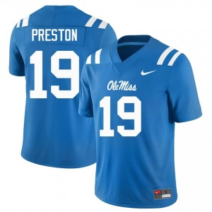Officially Licensed MJ Preston #19 Ole Miss Rebels Powder Blue Jersey | Men University Football Stitch Fan Gear 38288166