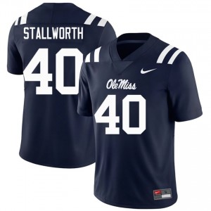 Ole Miss Micah Stallworth #40 Navy Jersey | Essential Embroidery NCAA Football Men Apparel 19386332