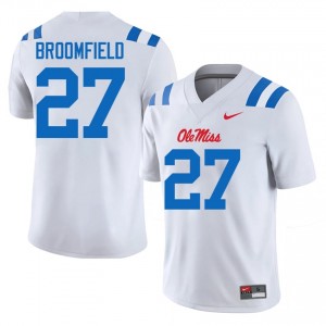 Durable Pat Broomfield #27 UM Rebels White Jersey | Men University Football Stitched Fan Gear 47762456