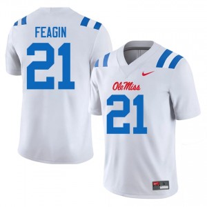 #21 Tavoy Feagin UM Rebels White Jersey | Elite Stitched Men Player Football Gear 93237857