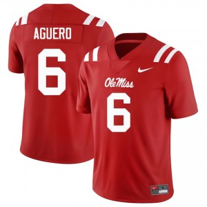 Red Joenel Aguero #6 Miss Rebels Jersey | Men High School Football Moisture Wicking Embroidery 49471081