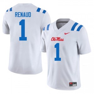 White Jordan Renaud #1 Ole Miss Jersey | Men High School Football Fresh Stitched 47437867