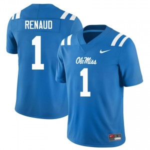 Officially Licensed Jordan Renaud #1 Rebels Powder Blue Jersey | Men University Football Stitch Fan Gear 94879070