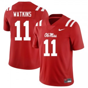 Miss Rebels Jordan Watkins #11 Red Jersey | Genuine Embroidery NCAA Football Men Apparel 91354890