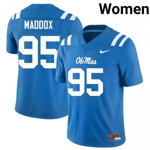 Ole Miss Rebels Andrew Maddox #95 Powder Blue Jersey | Pro Cut Embroidery NCAA Football Women Apparel 37140318