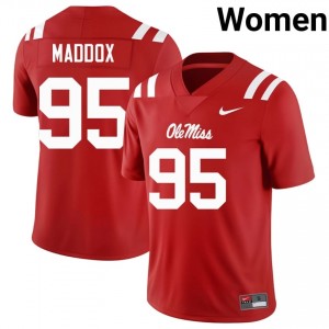 Elite Thread Andrew Maddox #95 Miss Rebels Red Jersey | Women University Football Stitched Fan Gear 74865908