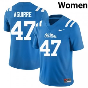 Powder Blue Anthony Aguirre #47 Ole Miss Rebels Jersey | Women High School Football Licensed Embroidery 73111560