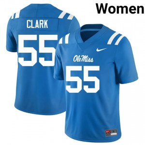 Officially Licensed Cam Clark #55 Ole Miss Rebels Powder Blue Jersey | Women University Football Embroidery Fan Gear 89561372