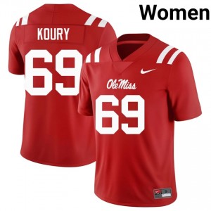#69 Joe Koury Ole Miss Rebels Red Jersey | Alumni Stitched Women Player Football Gear 14755969