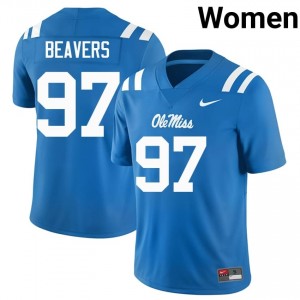 Kamron Beavers #97 Ole Miss Rebels Jersey | Iconic Powder Blue College Football Women Embroidery 37564080