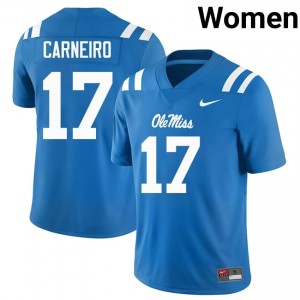 Ole Miss Rebels Lucas Carneiro #17 Powder Blue Jersey | Pro Cut Embroidery NCAA Football Women Apparel 72848023