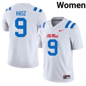 #9 Luke Hasz UM Rebels White Jersey | Elite Swen Women Player Football Gear 90548958