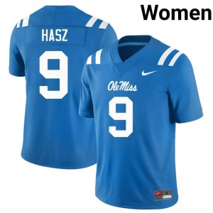 Powder Blue Luke Hasz #9 Ole Miss Rebels Jersey | Women High School Football Licensed Embroidery 69288138