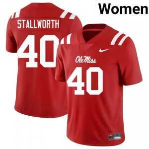 #40 Micah Stallworth Ole Miss Rebels Red Jersey | Alumni Stitched Women Player Football Gear 64325109
