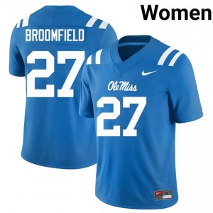 Officially Licensed Pat Broomfield #27 Rebels Powder Blue Jersey | Women University Football Embroidery Fan Gear 19907268