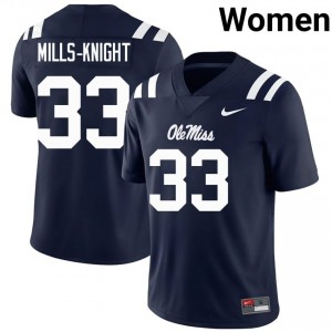 #33 Shekai Mills-Knight Mississippi Rebels Navy Jersey | Classic Stitched Women Player Football Gear 22840034
