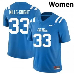 Rebels Shekai Mills-Knight #33 Powder Blue Jersey | Pro Cut Embroidery NCAA Football Women Apparel 54695620