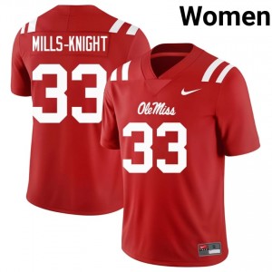 Elite Thread Shekai Mills-Knight #33 Ole Miss Rebels Red Jersey | Women University Football Stitched Fan Gear 15623186