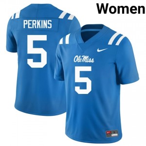 Suntarine Perkins #5 Ole Miss Rebels Jersey | Iconic Powder Blue College Football Women Embroidery 99760959