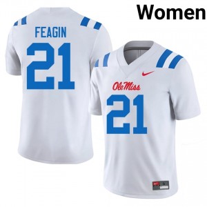 Ole Miss Tavoy Feagin #21 White Jersey | Premium Swen NCAA Football Women Apparel 52015012