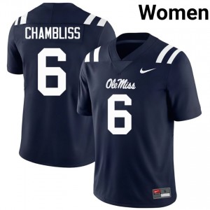Trinidad Chambliss #6 Ole Miss Jersey | Pro-Grade Navy College Football Women Stitched 75665533