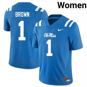 Ole Miss Rebels A.J. Brown #1 Powder Blue Jersey | Pro Cut Embroidery NCAA Football Women Apparel 76948069
