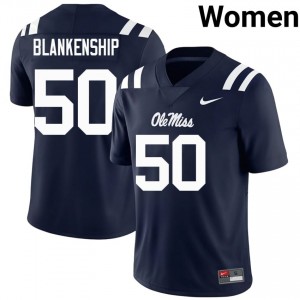 #50 Caleb Blankenship Mississippi Rebels Navy Jersey | Classic Stitched Women Player Football Gear 89766893