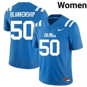 Rebels Caleb Blankenship #50 Powder Blue Jersey | Pro Cut Embroidery NCAA Football Women Apparel 10161177