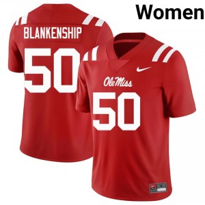 Elite Thread Caleb Blankenship #50 Ole Miss Rebels Red Jersey | Women University Football Stitched Fan Gear 36889533