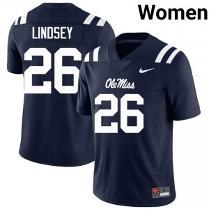 #26 JT Lindsey Mississippi Rebels Navy Jersey | Classic Stitched Women Player Football Gear 53141717