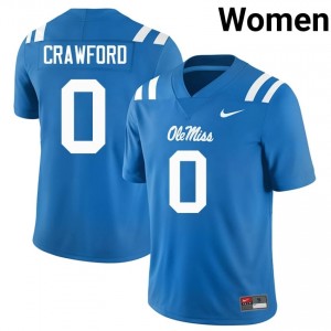 Rebels Jalyn Crawford #0 Powder Blue Jersey | Pro Cut Embroidery NCAA Football Women Apparel 72087751
