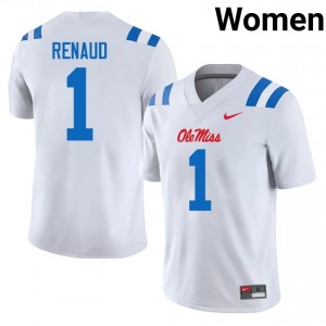 #1 Jordan Renaud UM Rebels White Jersey | Elite Swen Women Player Football Gear 70425565
