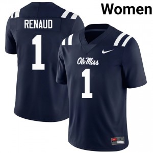 Top-Tier Jordan Renaud #1 Ole Miss Navy Jersey | Women University Football Stitched Fan Gear 88883728