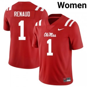 Miss Rebels Jordan Renaud #1 Red Jersey | Genuine Stitched NCAA Football Women Apparel 24167376