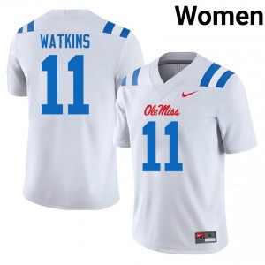 Ole Miss Jordan Watkins #11 White Jersey | Premium Swen NCAA Football Women Apparel 64696190
