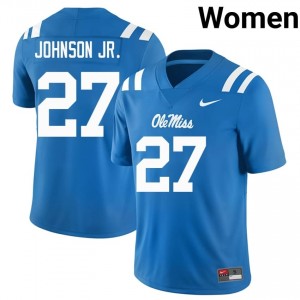 #27 Kervin Johnson Jr. Rebels Powder Blue Jersey | Authentic Embroidery Women Player Football Gear 75519235