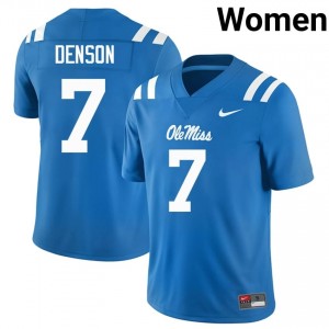 Ole Miss Rebels Sharif Denson #7 Powder Blue Jersey | Pro Cut Embroidery NCAA Football Women Apparel 82153343
