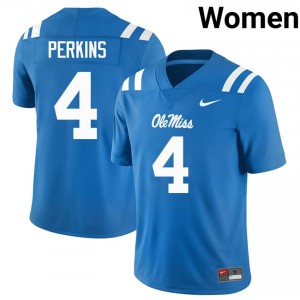 Ole Miss Rebels Suntarine Perkins #4 Powder Blue Jersey | Pro Cut Embroidery NCAA Football Women Apparel 53787027