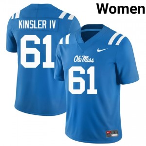#61 Tommy Kinsler IV Ole Miss Rebels Powder Blue Jersey | Authentic Embroidery Women Player Football Gear 11057098
