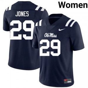 Navy William Jones #29 Mississippi Rebels Jersey | Women High School Football Limited Stitched 50262711