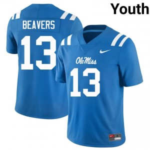 Officially Licensed Cedrick Beavers #13 Ole Miss Rebels Powder Blue Jersey | Youth University Football Stitched Fan Gear 85031509
