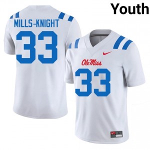 Durable Shekai Mills-Knight #33 UM Rebels White Jersey | Youth University Football Embroidery Fan Gear 59087862