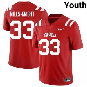 Red Shekai Mills-Knight #33 Miss Rebels Jersey | Youth High School Football Moisture Wicking Stitch 41939313