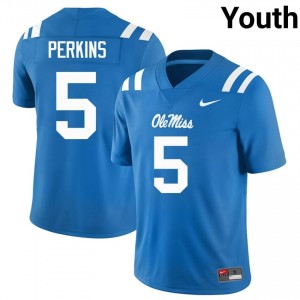 Officially Licensed Suntarine Perkins #5 Rebels Powder Blue Jersey | Youth University Football Stitched Fan Gear 14513896