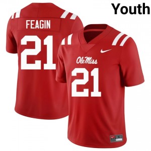 Elite Thread Tavoy Feagin #21 Miss Rebels Red Jersey | Youth University Football Stitch Fan Gear 36736291