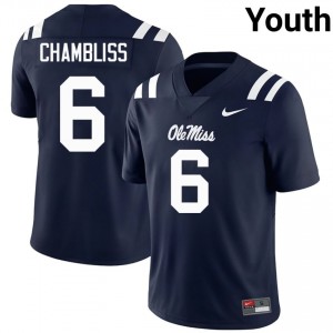 Top-Tier Trinidad Chambliss #6 Mississippi Rebels Navy Jersey | Youth University Football Swen Fan Gear 82946715