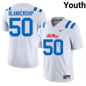 Durable Caleb Blankenship #50 UM Rebels White Jersey | Youth University Football Embroidery Fan Gear 16854446