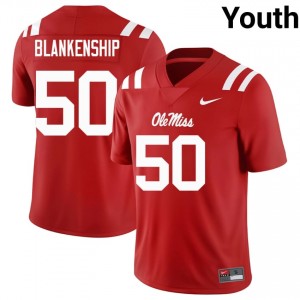 Red Caleb Blankenship #50 Miss Rebels Jersey | Youth High School Football Moisture Wicking Stitch 37466106