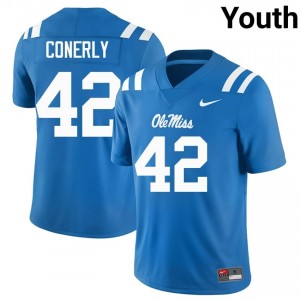 Powder Blue Charlie Conerly #42 Rebels Jersey | Youth High School Football Licensed Stitched 38228136