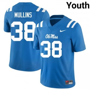 Powder Blue Chucky Mullins #38 Ole Miss Rebels Jersey | Youth High School Football Licensed Stitched 63543369